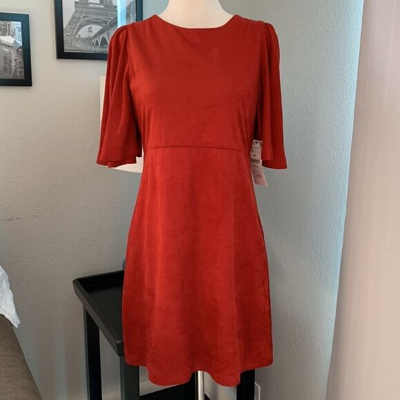 Trafaluc by Zara red faux suede short sleeve mini dress sz small - Picture 4 of 16